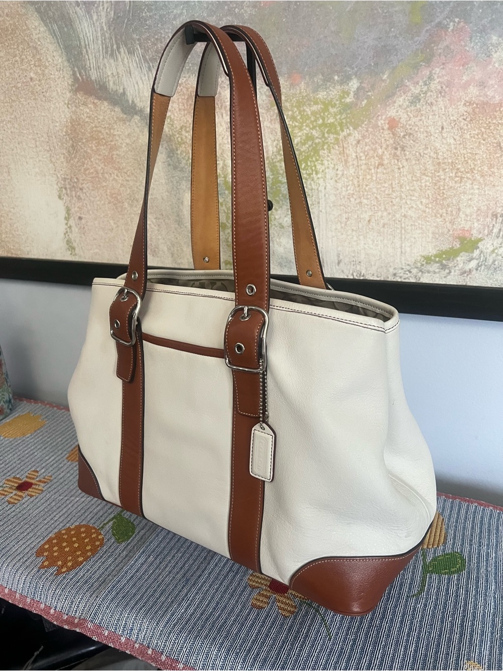 Vintage 2003 Coach Hampton Gallery Tote Cream and Brown Leather - Picture 3 of 15